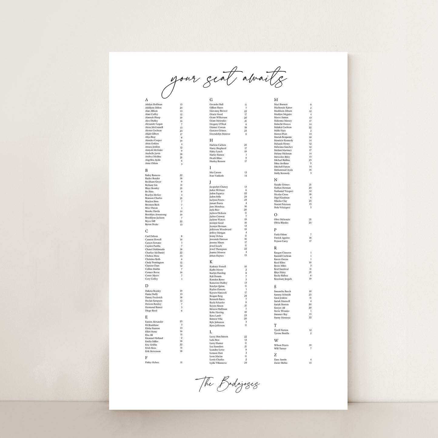 Chic | Seating Chart