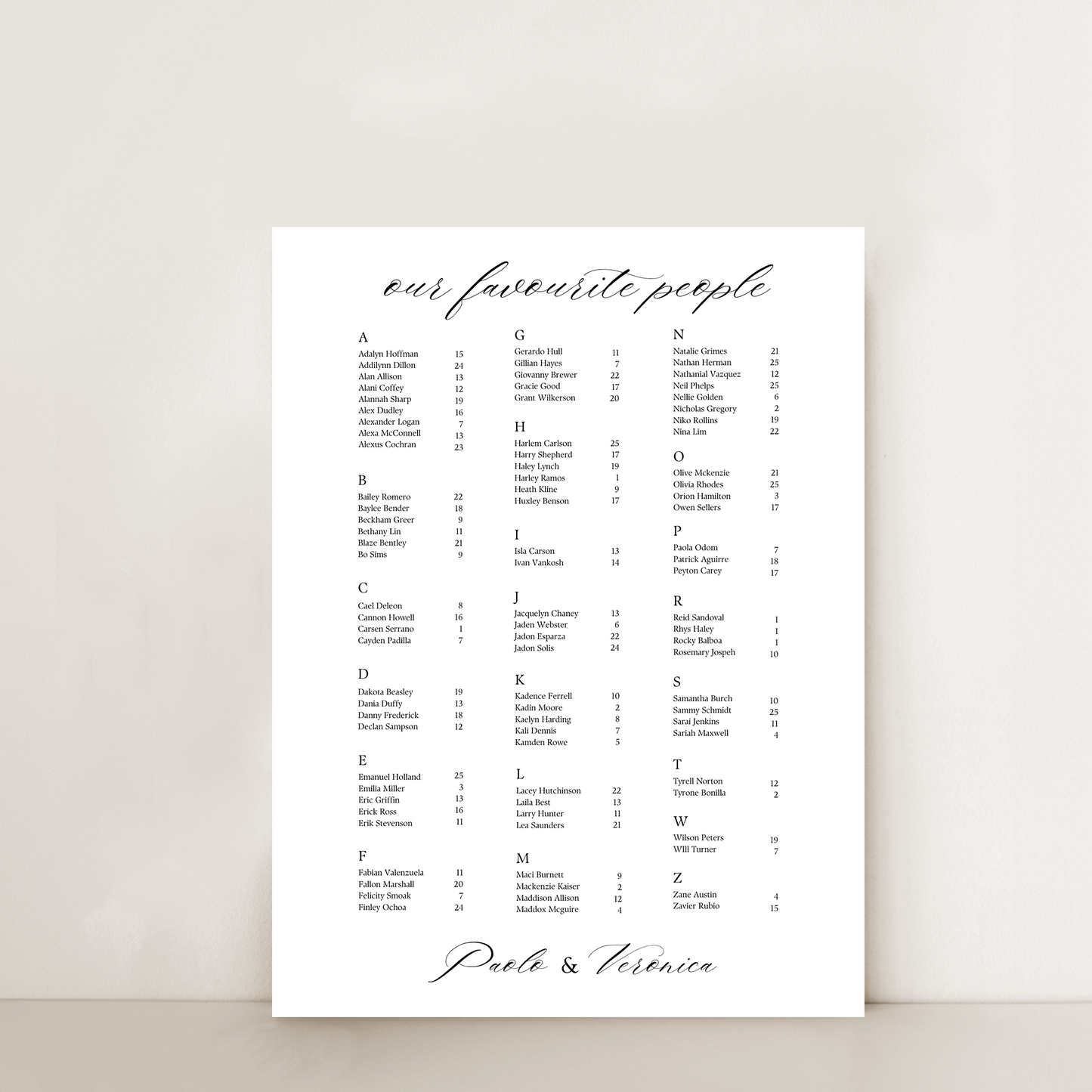 Classic | Seating Chart