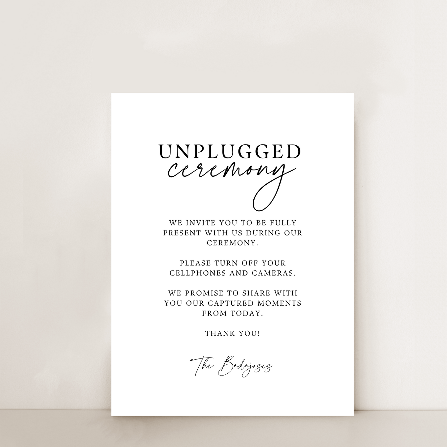 Chic | Unplugged Ceremony Sign